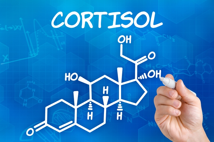 Hand with pen drawing the chemical formula of cortisol